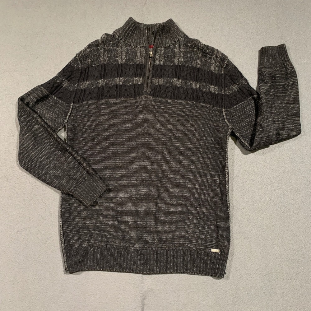 J.B. Holt The Lincoln Mens L Gray Cotton Cable Knit‎ 1/4 Zip Sweater